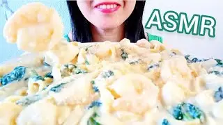 ASMR SHRIMP & SCALLOP FETTUCCINE IN CREAMY ALFREDO SAUCE | EATING SOUNDS MUKBANG | Strawberry ASMR
