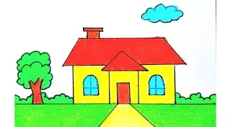 House Drawing / How to Draw a House / House Scenery Drawing Easy Step By Step / Ghar Drawing