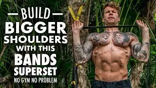 Resistance band shoulders workout for bodybuilding muscle growth using a super-set