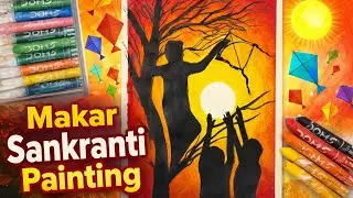 Макар Санкранти картина | рисунок фестиваля воздушных змеев | Длинное видео Специальный рисунок С...