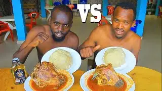 eating competition fast  rice and hed goat