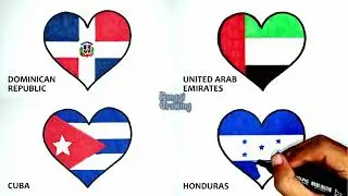 Drawing Dominican Republic, United Arab Emirates, Cuba, Honduras Love Flag | Flag | Heart Flag