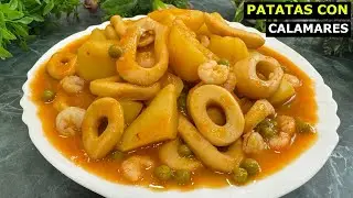 Calamares con patatas y gambas - La receta más fácil y deliciosa 😍 ¡Te encantará!