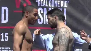 Scowling Paul Smith glares at Andre Ward after the weigh-in