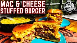 AMAZING STUFFED BURGER! MAC AND CHEESE BURGER MADE ON PIT BOSS SIERRA GRIDDLE! ULTIMATE GRIDDLE COOK