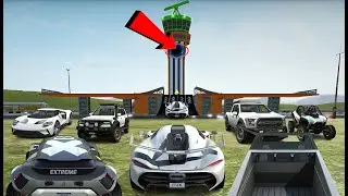 All White Cars Stunts Through ATC Tower // Extreme Car  Driving Simulator // Cars Gameplay