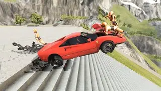 Stairs Jumps Down With Crash Test Dummy & Giant Chain & Car Jump Arena - BeamNG.drive