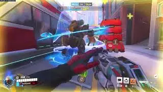 Soldier 76 carries bot Orisa Tank