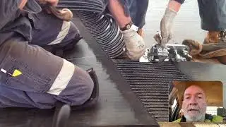 Conveyor Belt Splicing using the cable stripper to remove the cables from the covers.