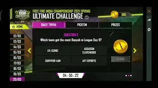 20 March All Questions answer | ESPORTS ULTIMATE CHALLENGE-Garena free fire