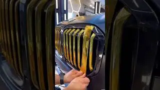 Gold Chrome Wrap on Car Grille | Satisfying Heat Gun Transformation #shorts #car