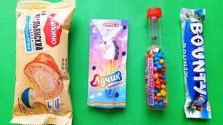 ASMR CANDY SWEET CAKE & BOUNTY & COLOR BALLS OPENING. MAGIC SOUND. SUBSCRIBE! KISS!