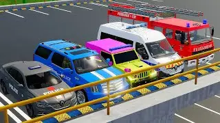 VOLKSWAGEN, FORD, DACIA POLICE CARS & MERCEDES FIRE TRUCK VEHICLES TRANSPORTING ! FS22 #59