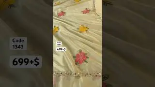 Сари из шифона с вышивкой, украшенное зеркальной вышивкой, фестончатой ​​каймой и вышитой блузкой.