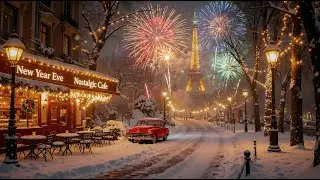 Nostalgic New Year Jazz 🎆 Cozy Paris Coffee Shop Night with Fireworks | Calm & Comfort