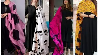 plain black suit with contrast dupatta |  black suit colour combination dupatta ideas |