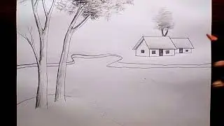 Village scenery drawing with pencil sketch/ Bhalo bhalo scenery drawing/Beautiful pencil drawing art