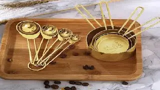 LYFJXX Gold Measuring Cups and Spoons Set, 8 PCS Metal Measuring Cups and Stainless Steel Measuring
