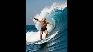 Russian President Vladimir Putin rides the waves on a surfboard