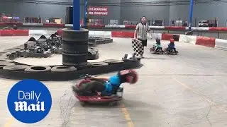 Kid's go-kart spins out of control as he reaches finish line - Daily Mail