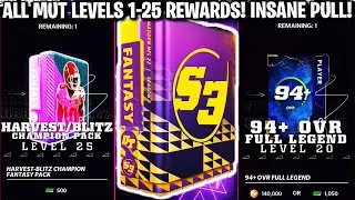 ALL MUT LEVELS 1-25 REWARDS! INSANE PULL! 94+ FULL LEGEND, PLATINUM PACKS, AND MORE! | MADDEN 22