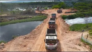 The location is very nice Great action Large machinery bulldozer komatsu Work fast with Heavy Dump