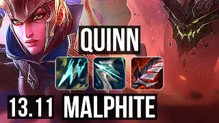 QUINN vs MALPH (TOP) | Rank 5 Quinn, 1.5M mastery, 700+ games, 9/3/10 | KR Grandmaster | 13.11