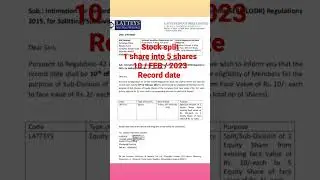 😱 1 share into 5 shares 😱 | Latteys industries Ltd share stock split record date #stockmarket