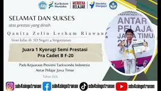 QANITA ZELIN LESHAM RIAWANJUARA 1 Kyorugi Semi Prestasi PraCadet B F-20 Kejuaraan Provinsi Taekwondo