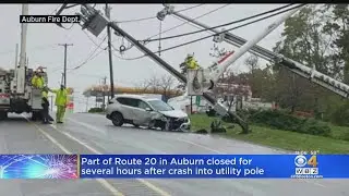 Part Of Route 20 In Auburn Closed After SUV Hits Pole, Bringing Down Power Lines