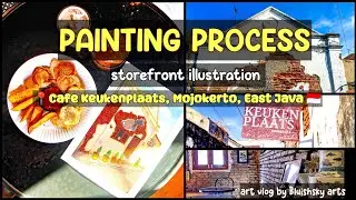 Painting a Coffee Shop✨🎨 storefront illustration | Cafe Keukenplaats, Mojokerto | Urban Sketching
