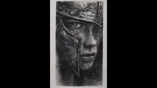 Portrait of a female warrior wearing a helmet