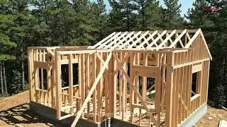 Cinematic Wooden Cabin Frame Tour: Pine Forest Carpentry 4K