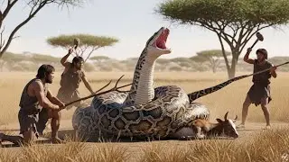 Tiny Hominids Save a Cow from a Giant Python After a Sudden Stampede