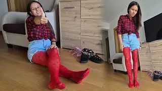 Office Wear Red Pantyhose | Patterned Red Tights | Shoes & Sandals | Try On & Review 4K