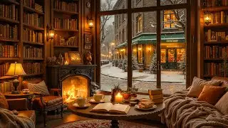 Calm Winter Café by the Fireplace ❄️ Relaxing Jazz Ambience & Crackling Fireplace for Focus & Study