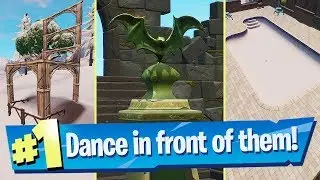 Dance in front of a Bat Statue in a way above-ground Pool and on a seat for Giants Location Fortnite