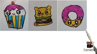 🍔🍟 Yummy Food Drawing | Cupcake Hotdog Burger Popcorn & French fries #food #foodie 