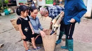 single mother: harvest bamboo shoots in the forest to sell at the market, buy shoes for her children