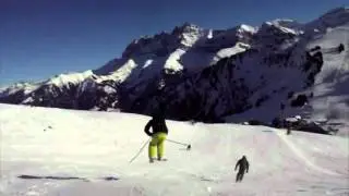 Blue sky skiing in Switzerland