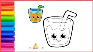 How to Draw a Cute Glass of Juice / Kiwi Drink for Kids Step by Step