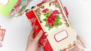 Upcycled vintage book handmade Christmas junk journal &ldquo;Poinsettia&rdquo; relaxing paper sounds asmr