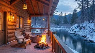 Soothing Winter Piano by the Lake ❄️🔥 Cozy Cabin Ambience with Fireplace Sounds for Relaxing