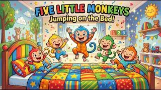 Five Little Monkeys 😱 Jumping on the Bed | Super Funny Kids Song | Nursery Rhyme + Dance