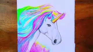 Unicorn with rainbow mane art