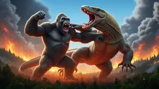 KING KONG vs GIANT KOMODO: Monster Battle in the Wildfires (4K Cinematic)