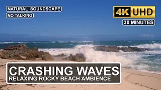 30 Minutes Waves Crashing into Rugged Coastal Rocks | ASMR Ocean Surf Sounds for Study & Sleep