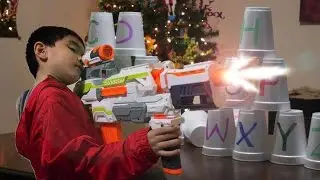 PRETEND PLAY Learning ABC Letter Alphabet Cups with a NERF Toy
