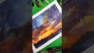 My sketchbook filled with watercolor skies - painting a sunset! 🎨🖌️🤩 #shortsvideo #watercolorart