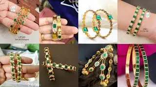 Green Stone Gold bangles designs 2024 / weight and price| gold jewellery collection #gold #bangles